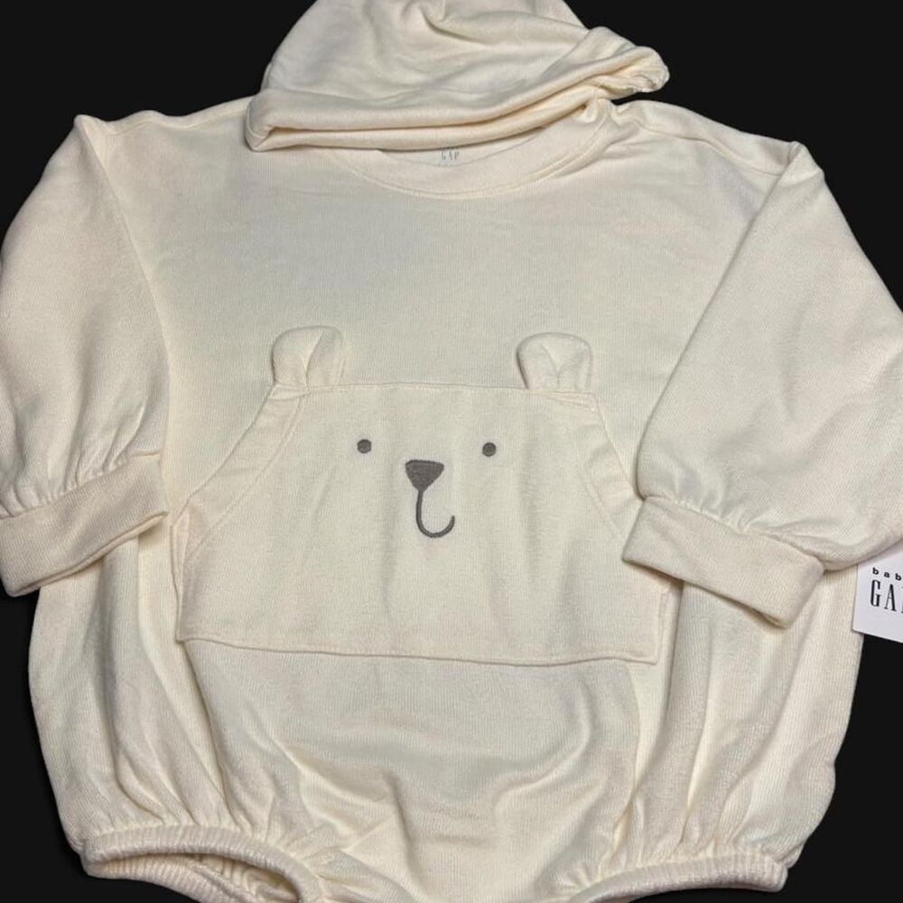 Baby Gap Bear Hooded Romper Bodysuit 18-24 Months NWT